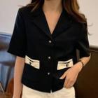 Short-sleeve Button Jacket Black - One Size