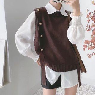 Lantern-sleeve Shirt / Sweater Vest