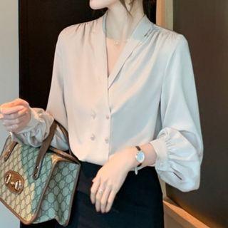 Puff-sleeve Double-breasted Shirt