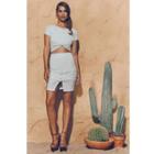 Set: Knotted Short-sleeve Crop Top + Mini Skirt