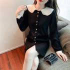 Long-sleeve Layered Collar Mini Sheath Dress