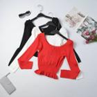 Long-sleeve Ruffled Knit Cropped Top