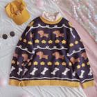 Dog Pattern Sweater Sweater - Dog & Bone - Dark Purple - One Size