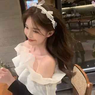Ribbon Faux Pearl Headband 1pc - White - One Size
