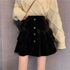 Velvet Tiered Mini A-line Skirt