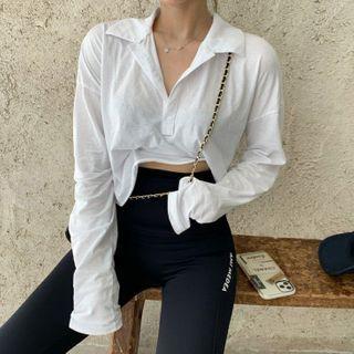 Plain Long-sleeve Polo Shirt / Leggings