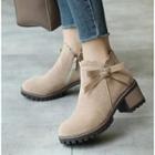 Chunky Heel Bow Accent Short Boots