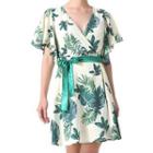 Leaf Print Short-sleeve Wrap Mini A-line Dress