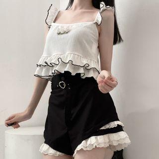 Ruffle Trim Camisole Top / Ruffle Trim Shorts