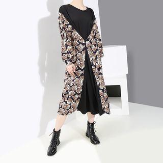 Long-sleeve Printed Midi Pullover Dress