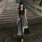 Ruffled Strap Asymmetrical Midi A-line Lace Dress