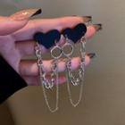Heart Chained Drop Earring 1 Pair - Black & Silver - One Size