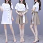 Set: Short-sleeve A-line Dress + Slit A-line Skirt