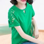 Embroidered Lace Panel Cutout T-shirt