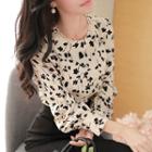 Lace-trim Bishop-sleeve Floral Top Ivory - One Size
