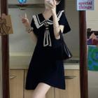 Short-sleeve Sailor Collar Ruffled T-shirt Dress