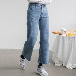 Cropped Fringed Wide-leg Jeans