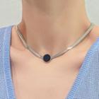 Disc Stainless Steel Choker Choker - Black Disc - Silver - One Size
