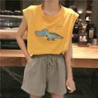 Cartoon Print Tank Top / Drawstring Shorts