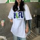 Short Sleeve Letter Applique T-shirt
