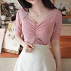 Lace-trim Shirred Knit Top