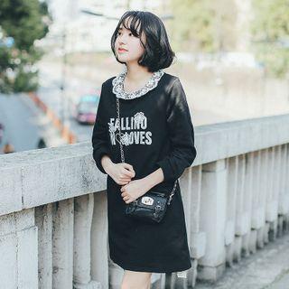 Detachable Lace Collar Lettering Dress