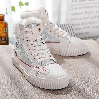 Fleece-lined Quilted High-top Sneakers