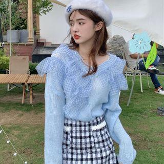 Long-sleeve V-neck Ruffle Trim Sweater