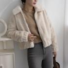 Collared Eco-fur Zip-up Jacket