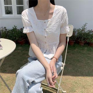 Short-sleeve Square-neck Top White - One Size