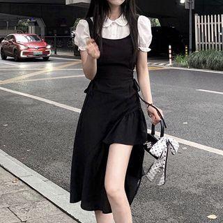 Irregular Midi A-line Overall Dress / Blouse / Set