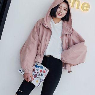 Batwing Sleeve Hooded Zip Jacket