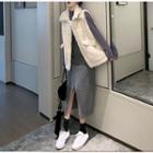 Long-sleeve T-shirt / Fleece Vest / Wrapped Knit Mini Skirt