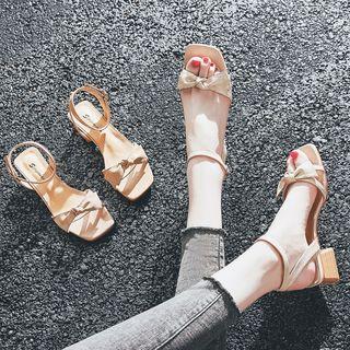 Faux Leather Knot Block Heel Sandals