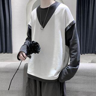 Mock Two Piece Color Block Long-sleeve T-shirt