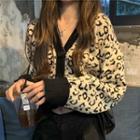 Leopard Pattern Crop Cardigan As Shown In Figure - One Size