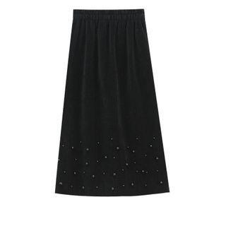 Beaded Corduroy Midi A-line Skirt