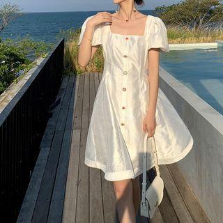 Square-neck Balloon-sleeve Mini Dress