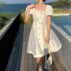 Square-neck Balloon-sleeve Mini Dress