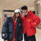 Couple Matching Lettering Hooded Padded Zip Jacket