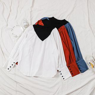 Puff Sleeve Two Tone Mock Two Piece Top