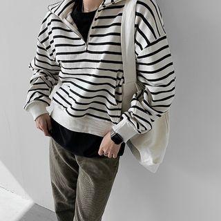 Collared Zipped Stripe Sweatshirt