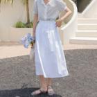 High-waist Plain Drawstring A-line Skirt White - One Size
