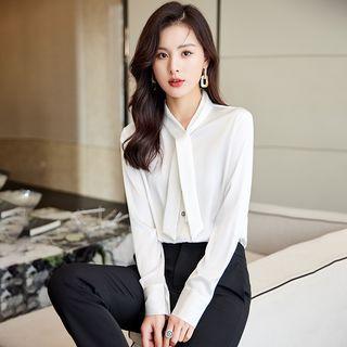 Tie-neck Blouse / Straight Leg Dress Pants / Midi A-line Skirt / Set