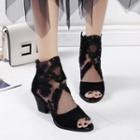 Chunky Heel Lace Panel Sandals