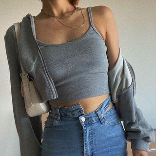 Set: Cropped Half-zip Hoodie + Camisole Top