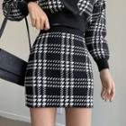 Plaid Knit Mini Pencil Skirt