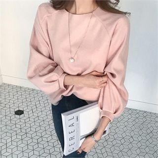 Bishop-sleeve Napped Pullover