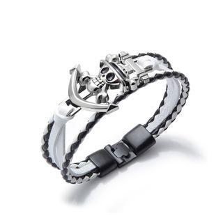 Fashion Creative Skull Multi-layer Black And White Twist Leather Bracelet Silver - One Size