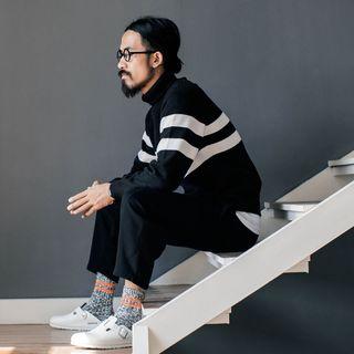 Turtleneck Striped Knit Top